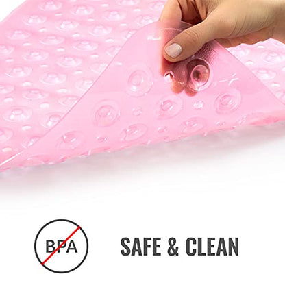 HealthSmart Bath Mat Extra Large No Slip Shower & Bathtub Mat with Suction Cups and Drain Holes for Anti-slip Grip, Machine Washable, Extra Large, 40 x 15.5, Pink - color: Pink, size: 40" x 15.5" (Rectangular)
