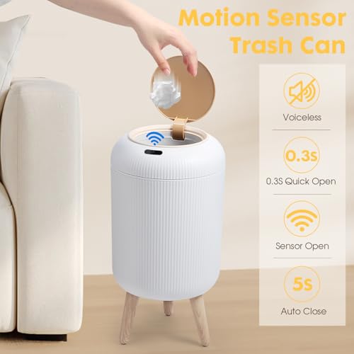 Motion Sensor Bathroom Trash Can,3 Gallon Auto Touchless Trash Bin | Automatic Garbage can with Lid and Legs,Electric,Tall,Plastic,Small White wastebasket for Bedroom,office,kitchen,RV,Toilet - color: White