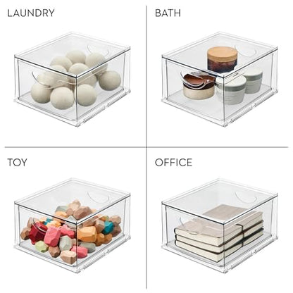 iDesign Stackable Storage Drawer, Set of 4, Clear | For Fridge, Pantry, or Under Sinks, Made in USA - style: Pack of 4