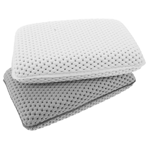 HOMSFOU 2pcs Non-Slip Foam Bath Pillow Suction Cups for Neck and Back Support, White and Gray Bathtub Headrest Cushions for Spa, Shower, Hotel, and Swimming Pool Use