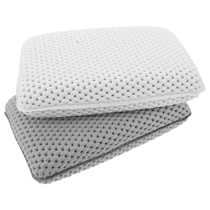 HOMSFOU 2pcs Non-Slip Foam Bath Pillow Suction Cups for Neck and Back Support, White and Gray Bathtub Headrest Cushions for Spa, Shower, Hotel, and Swimming Pool Use