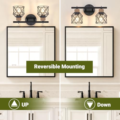 2-Light Farmhouse Bathroom Light Fixtures, Rustic Black Bathroom Lighting Over Mirror with Metal Shade, Modern Coastal Vanity Lights for Mirror Living Room Cabinet Bedroom - size: 2-Light