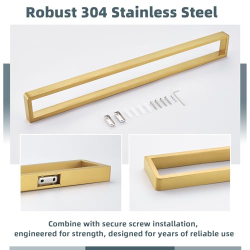 22.8 Inch Bathroom Towel Bar, Brushed Gold, 304 Stainless Steel | Rust-resistant for Bathroom, Shower, Vanity, Kitchen, Moder Square Towel Holder, Hidden Screw Wall Mounted, Heavy Duty Hang - color: Brushed Gold