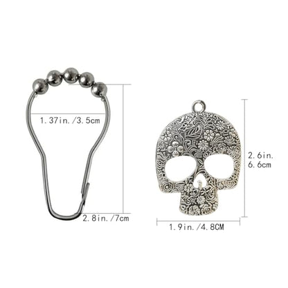 Skull Shower Curtain Hooks Decorative Rings for Bathroom Halloween Skeleton Bath Decor Stainless Steel Rustproof Shower Hanger Pack of 12 (Silver) - size: Skull
