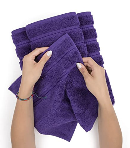 American Soft Linen 100% Cotton Luxury Turkish Towels, 6 Piece Towel Set | Soft Absorbent Quick Dry OEKO Tex Standard 100 Certificated Durable Machine Washable Premium Hotel Quality - color: Violet Purple