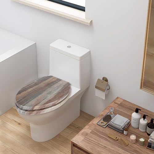 Angol Shiold Toilet Seat ELONGATED Molded Wood 18.5Inch(Board) | Quiet Close Quick Release Metal Hinges, Adjustable Fit for Standard Elongated Toilets, Easy to Install&Clean - color: Board, size: Elongated-18.5”