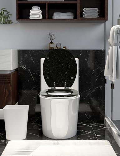 Angol Shiold Black ROUND Resin Toilet Seat Soft Close 16.5" | Quick Release Heavy Duty Acrylic Decorative Toilet Seats Easy to Install&Clean (Black Glitter) - color: Black Glitter