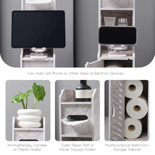 Slim Toilet Paper Storage Cabinet, Freestanding Toilet Paper Holder Stand, Bathroom Storage Cabinet for Storage and Toilet Paper Organization (Marble White)