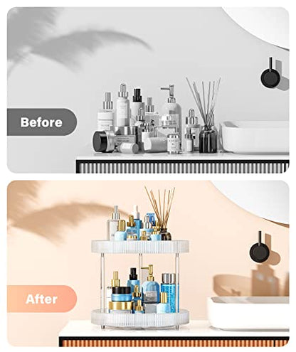 Acina 2-Tier Bathroom Countertop Organizer: 360° Clear Lazy Susan Rotating Storage Tray - Spinning Perfume Cosmetics Vanity Shelf for Bathroom Cabinet, Kitchen (Large) - size: 2 Tier / 10.6Inch