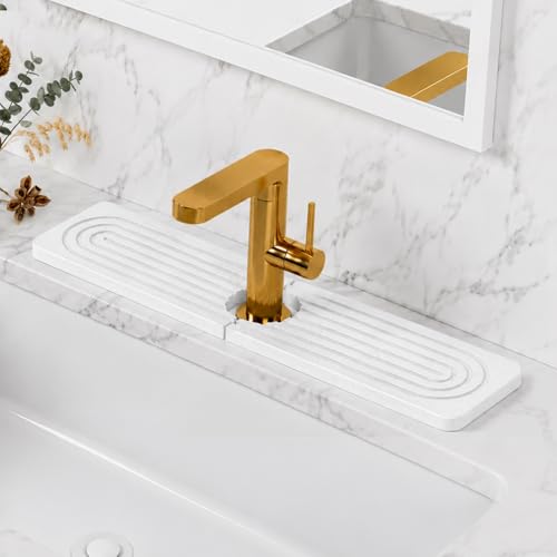 Stone Faucet Mat for Kitchen Sink,Super Water Absorbing, White, 15.6"x3.9" | Diatomite Fast-Drying Faucet Mat, Super Water Absorbing Stone Tray for Sink,Faucet Splash Guard for Bathroom Counter - color: White, size: 15.6" x 3.9"
