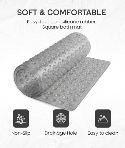 Square Shower Mat Non Slip, 21x21 Inch Square Bathtub Mat for Inside-Shower with Suction Cups Drain Holes, Anti-Slip Bathroom Floor Shower Stall Mats, Soft Bath for Tub, Machine Washable - Gray - color: Gray