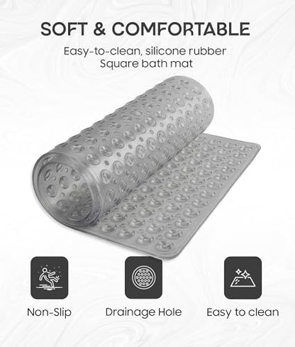 Square Shower Mat Non Slip, 21x21 Inch Square Bathtub Mat for Inside-Shower with Suction Cups Drain Holes, Anti-Slip Bathroom Floor Shower Stall Mats, Soft Bath for Tub, Machine Washable - Gray - color: Gray