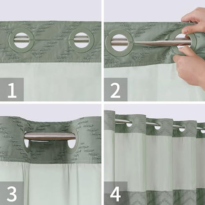 eachope No Hook Tufted Chevron Striped Shower Curtain with Snap-in Fabric Liner set-71Wx74H(72H),Sage Green Hotel Grade Boho Style Shower Curtain with See Through Top Window,Water Repellent - color: Sage Green, size: 71"W x 74"L (Pack of 1)