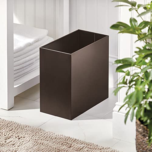 mDesign Small Steel Rectangular 2.4 Gallon/9.1 Liter Trash Can, Waste Basket for Bathroom, Bedroom, Home Office - Holds Garbage, Recycling, Household Items - Linn Collection - Bronze - color: Bronze