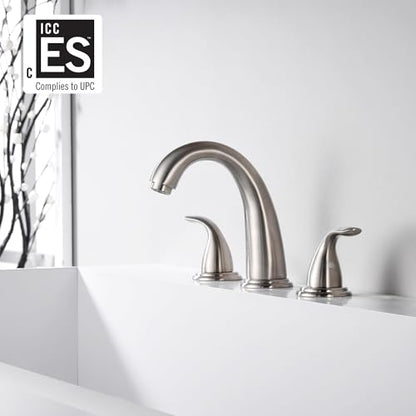 SUMERAIN Two Handle Roman Tub Faucet Brushed Nickel | with Valve, High Flow, 3 Hole, Brass, Classic Style, for Bathroom - color: Brushed Nickel, size: 4-29/32" spout reach