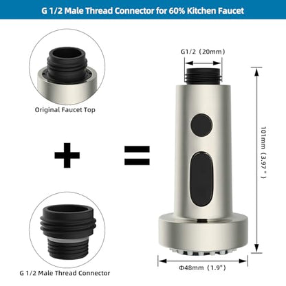 Universal Stainless Kitchen Faucet Head with 15 Adapter Kit, Brushed Nickel | NSF/ANSI/CAN 372 Certified, Compatible with American Standard/Kohler/Moen/Delta, 3 Function Pull Down Sink Faucet Spray Head - color: Brushed Nickel