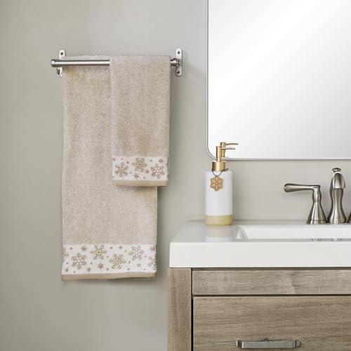 SKL Home Christmas/Winter Heather Snowflake Bath Towel, 100% Cotton, Tan | 100% Cotton. 500 GSM. Plush & absorbent jacquard. Great for holiday gifting. - color: Heather Snowflake (Tan), style: Bath Towel