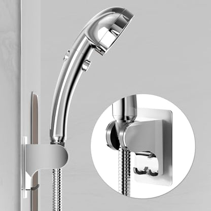JONKEAN 3m Shower Head Holder Without Drilling Chrome 1 Pack | 2 Practical Hooks Design, Angle Adjustable Bracket, Fits G1/2 Shower Hose, Easy to Install No drilling Required - style: Chrome