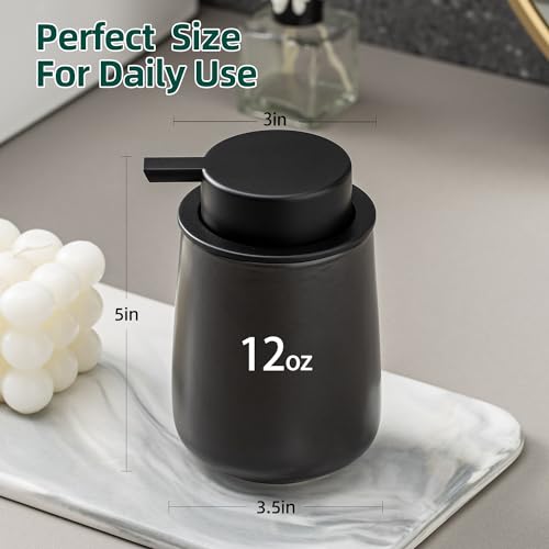 Black Foaming Soap Dispenser - Modern Ceramic Foam Hand Soap Dispenser Bathroom, 12 Oz Facial Cleanser Dispenser Bottle with Foam Pump, Refillable Wash Dish Dispenser for Kitchen - color: Black