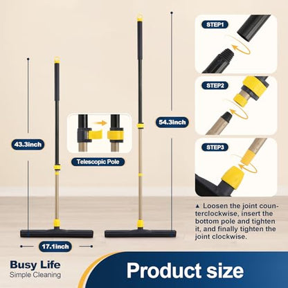 Yocada Floor Squeegee Scrubber Adjustable Telescopic Pole Heavy Duty 54.3" | Household Broom EVA Foam Blade for Garage Courtyard Shower Bathroom Floor Marble Glass Tile Water Foam Cleaning - size: 1 Count (Pack of 1)