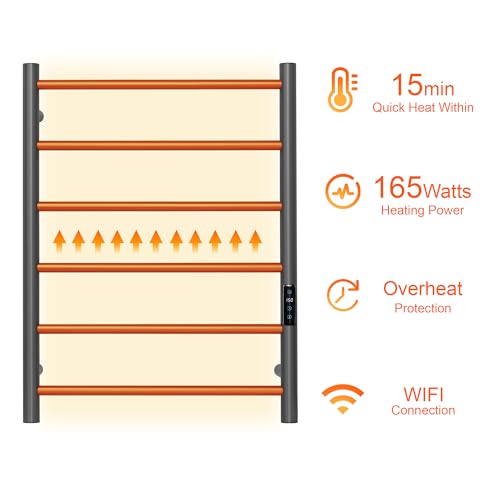 Electric Towel Rack with Voice Control for Alexa & Google Home,TUYA - Wall-Mounted Bathroom Heating Towel Warmer,Plug-in,Stainless Steel Material (Gungrey with WiFi, 6 Bar) - color: Gungrey With Wifi, size: 6 Bar