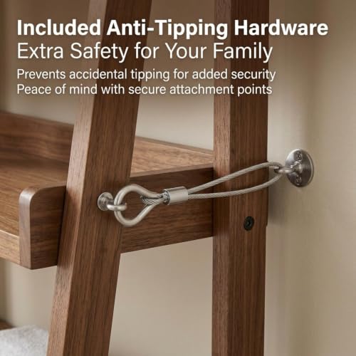 Over the Toilet Storage Shelf Solid Wood 3 Tier Leaning Ladder Rack | Solid Wood Construction, Wall-Mounted Leaning Design for Small Bathroom,Ideal for Apartment Renters(Brown) - color: Brown