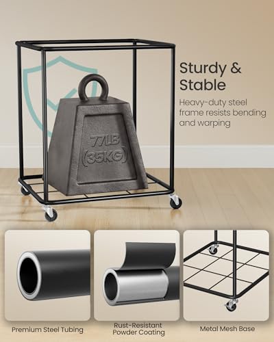 SONGMICS Laundry Basket with Wheels, Rolling Laundry Hamper with Steel Frame, Removable Liner Bag,55.4 Gallon (210 L), 2 Compartments, Ink Black URLS032BH01 - color: Ink Black, size: 210L-Rectangular