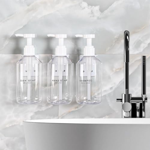 3-Chamber Shampoo & Conditioner Dispenser - Wall-Mounted Soap Dispenser Plastic Bottles with 4CC Pumps, No Drill Installation, Refillable for Bathroom, RV, Commercial Use Clear - color: Clear