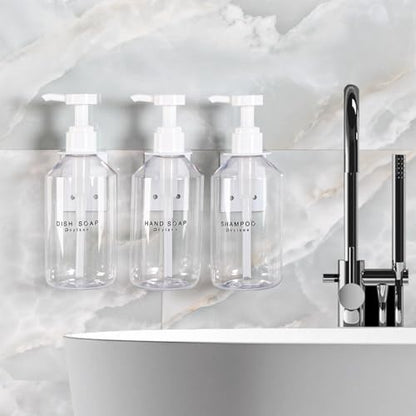3-Chamber Shampoo & Conditioner Dispenser - Wall-Mounted Soap Dispenser Plastic Bottles with 4CC Pumps, No Drill Installation, Refillable for Bathroom, RV, Commercial Use Clear - color: Clear