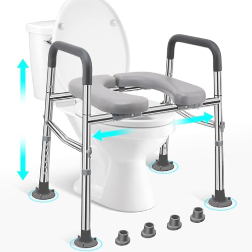 Toilet Seat Riser with Handles 500lb, Stainless Steel Raised Toilet Seat, Adjustable Height & Width, Handicap Raised Toilet Chair for Seniors, Fit Any Toilet