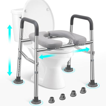 Toilet Seat Riser with Handles 500lb, Stainless Steel Raised Toilet Seat, Adjustable Height & Width, Handicap Raised Toilet Chair for Seniors, Fit Any Toilet