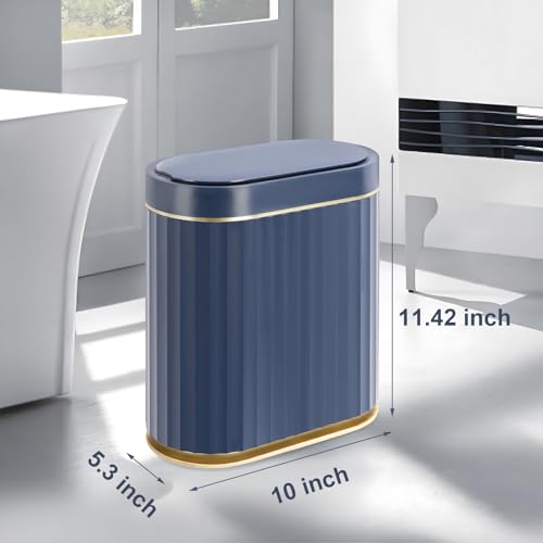 ELPHECO 2 Gallon Sensor Trash Can, Automatic Lid, Midnight Blue Gold | IPX5 Waterproof Bathroom Trash Bin, Slim Garbage Can, Plastic Wastebasket for Office, Bedroom and Kitchen - color: Blue Gold