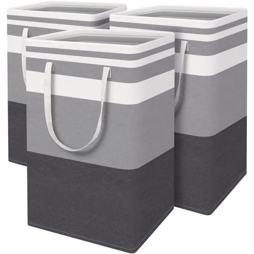 BlissTotes 3-Pack Laundry Basket, Collapsible Laundry Hamper, Grey, 88L | Laundry Clothes Hamper, Hampers for Bedroom, Freestanding Hamper with Handles, Clothes Laundry Basket - color: Grey, size: 88L