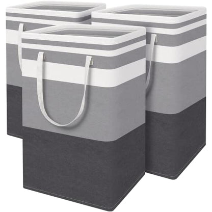 BlissTotes 3-Pack Laundry Basket, Collapsible Laundry Hamper, Grey, 88L | Laundry Clothes Hamper, Hampers for Bedroom, Freestanding Hamper with Handles, Clothes Laundry Basket - color: Grey, size: 88L
