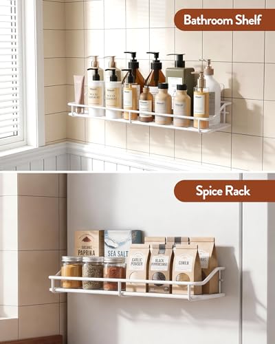 Orimade Bathroom Shelf Organizer Shower Caddy Storage Kitchen Rack with Traceless Transparent Adhesive No Drilling SUS304 Stainless Steel, 15.75inch, White - color: White