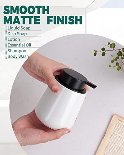 BosilunLife Ceramic Soap Dispenser - Dish Soap Dispenser for Bathroom 12Oz | Refillable Liquid Hand Wash Dispenser for Essential Oil, Lotion Soap, Matte White - color: Matte White