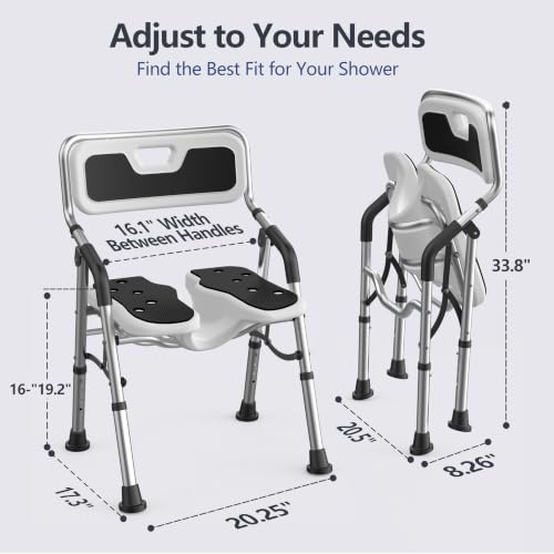 U-Shape Shower Chair for Inside Shower with Arms and Back | Folding Shower Chair with Adjustable Height, Tool-Free, Shower Chair for Elderly and Disabled, Pregnant, Handicap, FSA/HSA