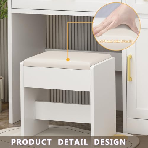 Vanity Desk with Mirror and Lights & Power Outlet | Makeup Desk with Drawer Storage Shelves,3 Lighting Mode Adjustable Brightness,Modern Handle Dressing Table with Chair Bedroom