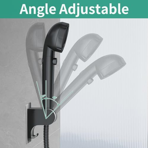 Hand Held Shower Head Holder Wall Mount, 2 Hooks, Black, 1 Pack | Shower Hose Holder Adhesive with 2 Hanger Hooks, Adjustable Shower Handle Holder, No Drilling Shower Wand Holder - color: Black