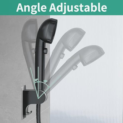 Hand Held Shower Head Holder Wall Mount, 2 Hooks, Black, 1 Pack | Shower Hose Holder Adhesive with 2 Hanger Hooks, Adjustable Shower Handle Holder, No Drilling Shower Wand Holder - color: Black