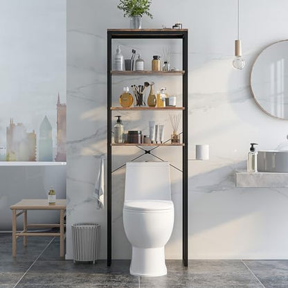 Giantex Over The Toilet Storage Shelf, 4-Tier Freestanding Space Saver Above Toilet Shelves w/Paper Holder, Side Hook & Adjustable Foot Pads, Over Toilet Bathroom Organizer for Restroom, Laundry