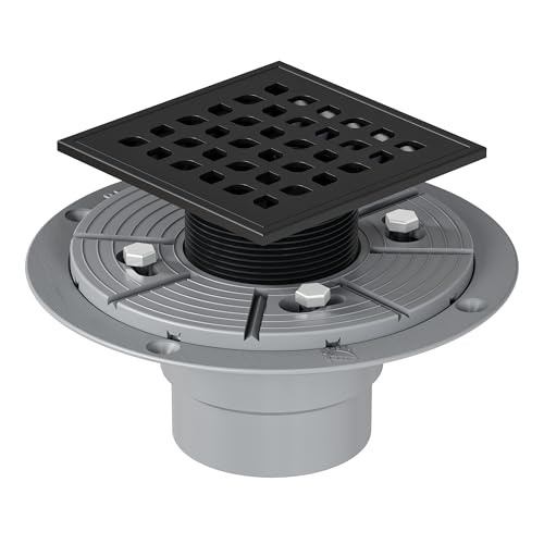 Neodrain 4 Inch Matte Black Square Shower Drain High Flow Floor Drain | Low Profile Drain Cover Removable Stainless Steel 304 Grate with Hair Catcher,Lifting Hook and PVC Drain Base - color: Matte Black, size: 4 In
