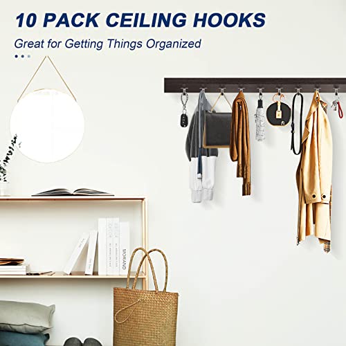 NearMoon Stainless Steel Screw Mounted Ceiling Hooks, Under-Shelf Towel/Robe Clothes Hook Heavy Duty Coat Hanger for Bathroom Kitchen Cabinet Garage, 10 Pack (Brushed Nickel) - color: Brushed Nickel