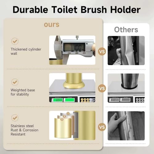Gold Toilet Brush and Holder，Extra Long Handled Toilet Brush for Bathroom，Stainless Steel Heavy Duty Toilet Bowl Brush,Deep Cleaning Modern Toilet Cleaner Brush -Space Saving, Covered Brush, Durable - color: Gold