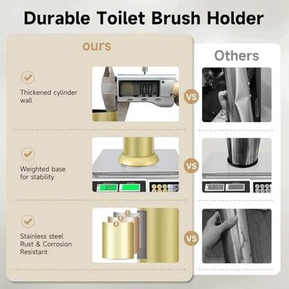 Gold Toilet Brush and Holder，Extra Long Handled Toilet Brush for Bathroom，Stainless Steel Heavy Duty Toilet Bowl Brush,Deep Cleaning Modern Toilet Cleaner Brush -Space Saving, Covered Brush, Durable - color: Gold