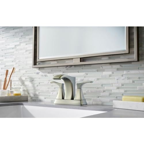Pfister Venturi Bathroom Sink Faucet 4 in Centerset 3 Hole Double Handle Brushed Nickel Vanity Faucet with Push & Seal Drain TiteSeal Technology WaterSense Certified LF048VNGS - color: Spot Defense Brushed Nickel, size: 4 Inches