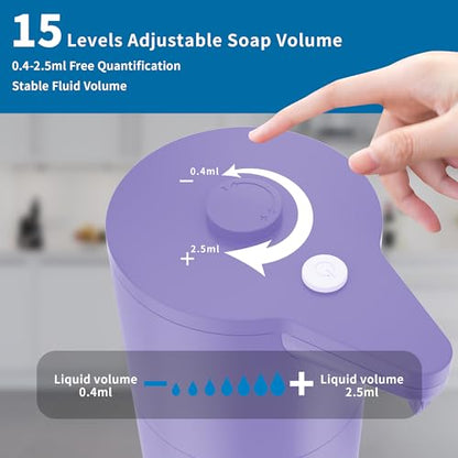 Automatic Soap Dispenser Touchless, Hands-Free, Multi Adjustable Volume, Long Battery Life, Compatible with Thick & Thin Dish/Hand Soap for Bathroom and Kitchen, Easy for Toddlers, Purple - color: Matte Purple