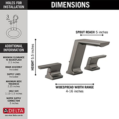Delta Pivotal Black Stainless Bathroom Faucet 3 Hole, 8 Inch Widespread Bathroom Sink Faucet for Vanity, Metal Push-Pop Drain, Lumicoat Black Stainless 3599LF-KS-PR-MPU - color: Black Stainless