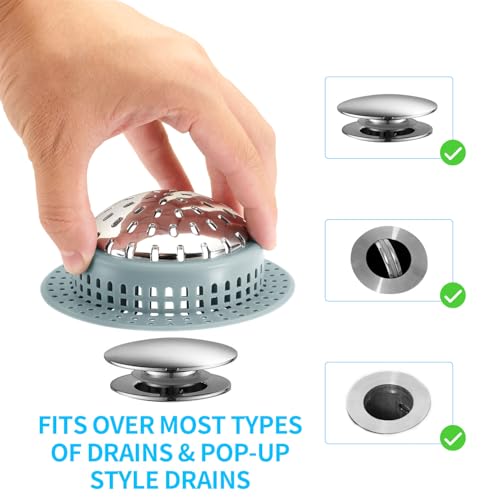 Aluvor Bathtub Drain Hair Catcher Shower Drain Cover Sink Drain Protector | Bathroom Sink & Bathtub Drain Strainer for Pop-Up & Regular Drains, Greyish Blue - size: Large-Greyish Blue