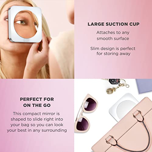 Conair Lighted Makeup Mirror, LED Vanity Mirror, 12X Magnifying Mirror, Compact Travel Mirror with Suction Cup, Battery Operated in White (Pack of 2) - size: 1.5x4.38x6.62 Inch (Pack of 2), style: Suction Cup Mirror